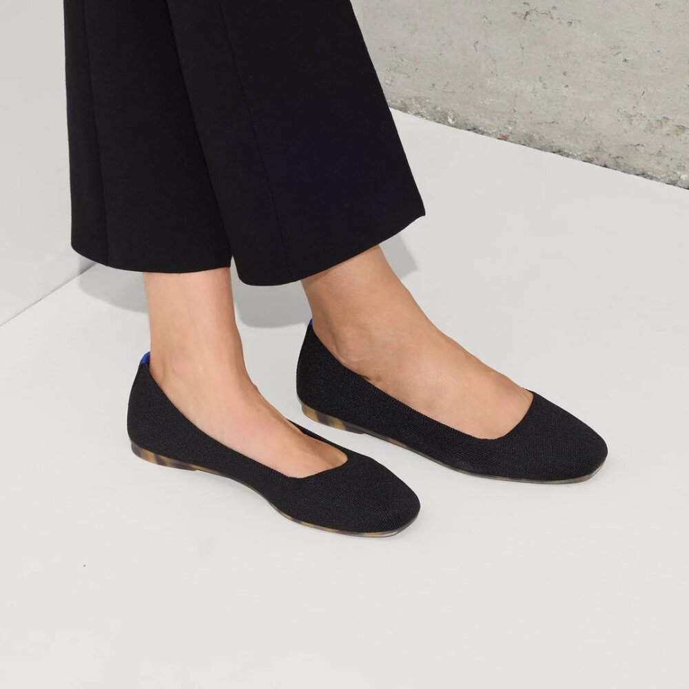 New Rothy's Max Square Toe Black Ballet Flats 7.5 - Worn Once